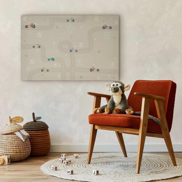 Canvas Print - Race - Colorful Cars on a Road on a Beige Background with Inscriptions - Image 4