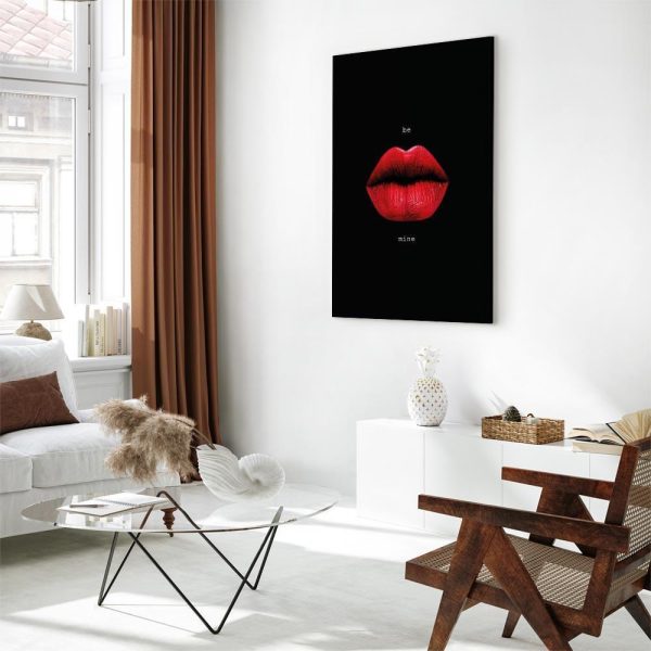 Canvas Print - Red Lips (1-part) - Black Background with English Text
