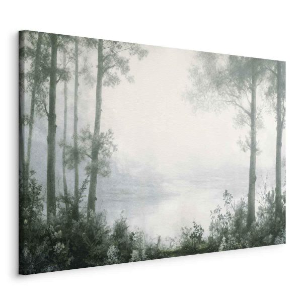 Canvas Print - Retro Landscape Grove Trees and Pond in Patinated Shades of Green - Image 2