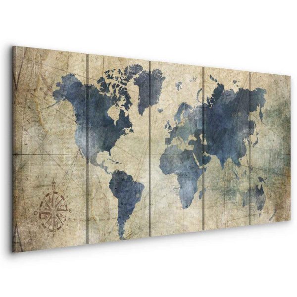 Canvas Print - Retro Map (5 Parts) Narrow