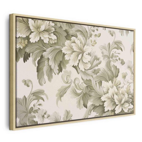 Canvas Print - Retro Vintage Flowers in Delicate Cream and Green Colors
