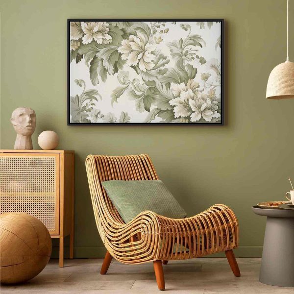 Canvas Print - Retro Vintage Flowers in Delicate Cream and Green Colors