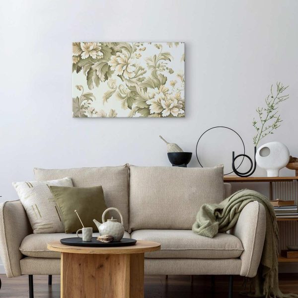 Canvas Print - Retro Vintage Flowers in Delicate Cream and Green Colors