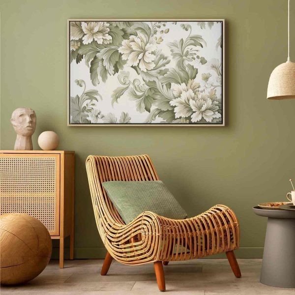 Canvas Print - Retro Vintage Flowers in Delicate Cream and Green Colors