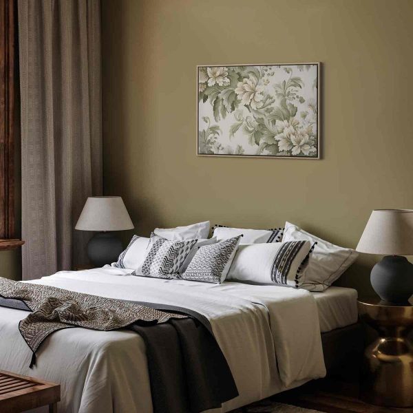 Canvas Print - Retro Vintage Flowers in Delicate Cream and Green Colors
