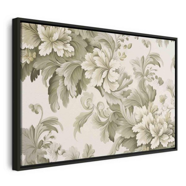 Canvas Print - Retro Vintage Flowers in Delicate Cream and Green Colors
