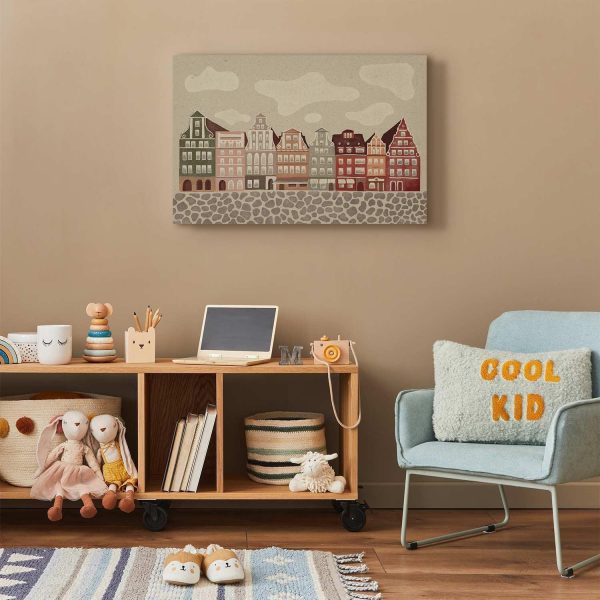 Canvas Print - Salt Square - Colorful Illustrated Townhouses Against a Cloudy Sky Background - Image 5