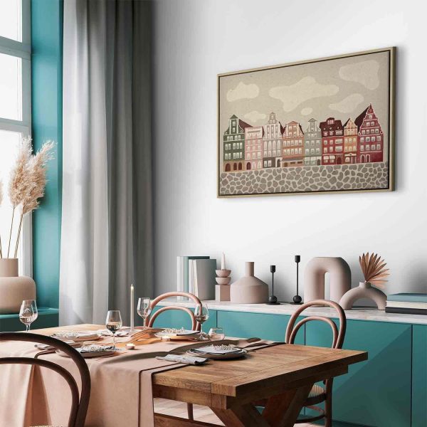 Canvas Print - Salt Square - Colorful Illustrated Townhouses Against a Cloudy Sky Background - Image 13