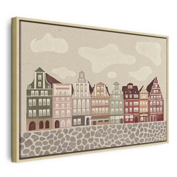 Canvas Print - Salt Square - Colorful Illustrated Townhouses Against a Cloudy Sky Background - Image 3