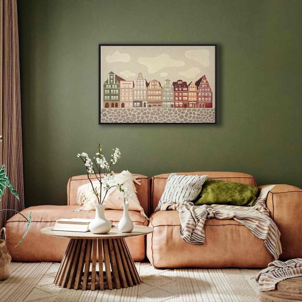 Canvas Print - Salt Square - Colorful Illustrated Townhouses Against a Cloudy Sky Background - Image 4