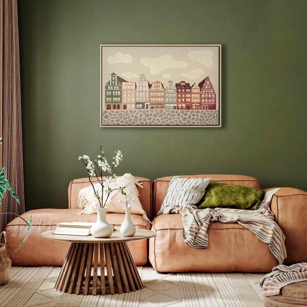 Canvas Print - Salt Square - Colorful Illustrated Townhouses Against a Cloudy Sky Background - Image 6