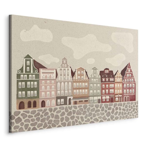 Canvas Print - Salt Square - Colorful Illustrated Townhouses Against a Cloudy Sky Background - Image 2