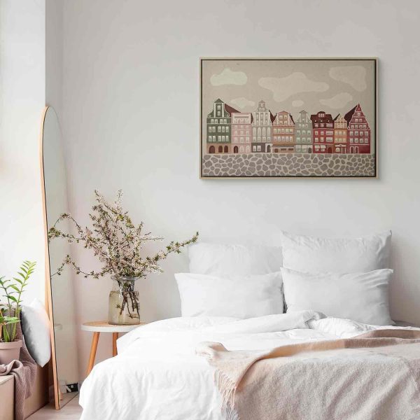 Canvas Print - Salt Square - Colorful Illustrated Townhouses Against a Cloudy Sky Background - Image 11