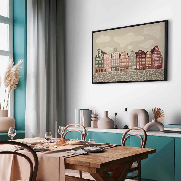 Canvas Print - Salt Square - Colorful Illustrated Townhouses Against a Cloudy Sky Background - Image 12
