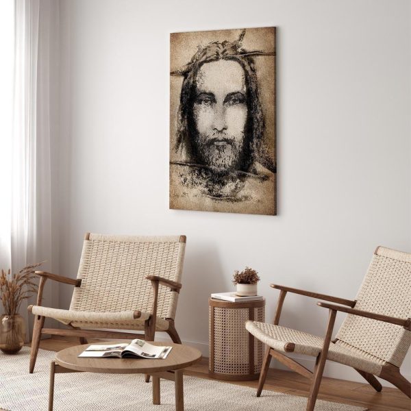 Canvas Print - Shroud of Turin in Sepia (1 Part) Vertical