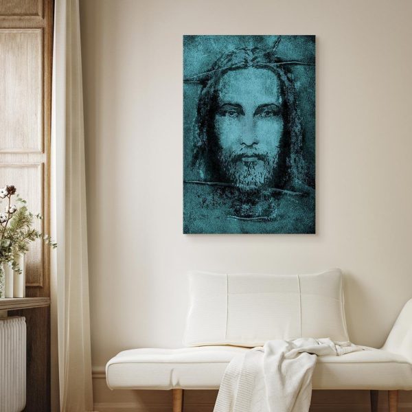Canvas Print - Shroud of Turin in Turqoise (1 Part) Vertical