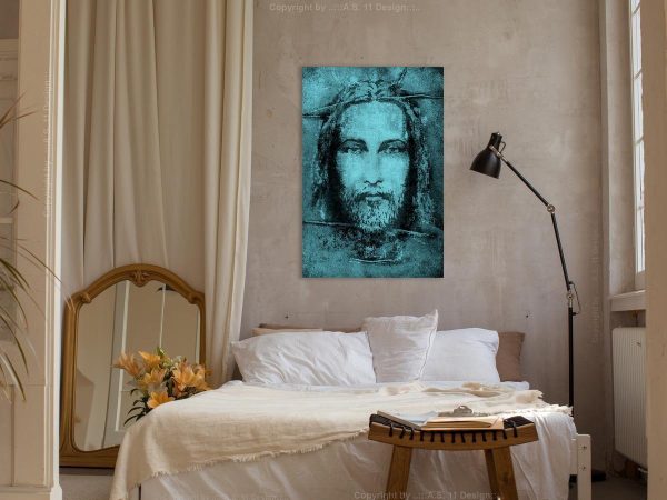 Canvas Print - Shroud of Turin in Turqoise (1 Part) Vertical