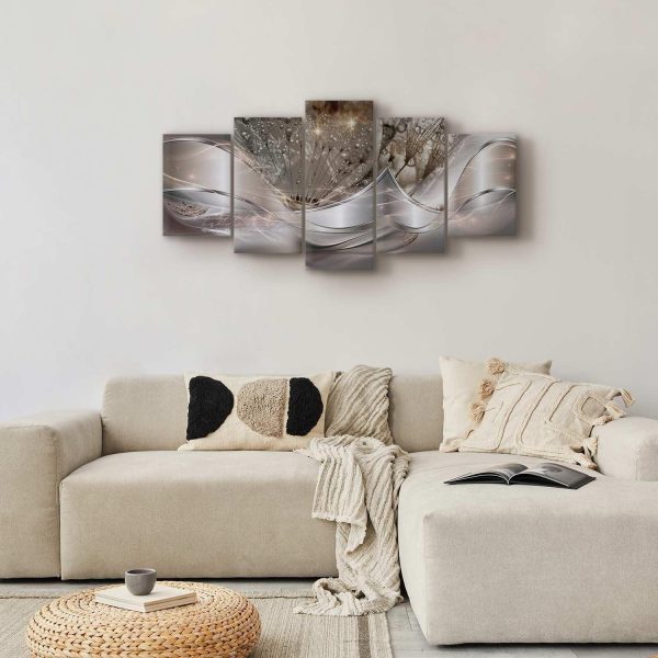 Canvas Print - Sparkling Dandelions (5 Parts) Beige Wide - Image 3