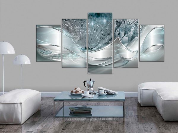 Canvas Print - Sparkling Dandelions (5 Parts) Blue Wide - Image 4