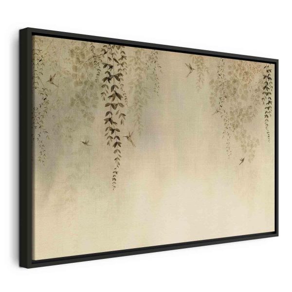 Canvas Print - Spring Orchard - Hummingbirds Among Tree Branches in Beige Shades - Image 3