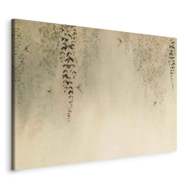 Canvas Print - Spring Orchard - Hummingbirds Among Tree Branches in Beige Shades - Image 2