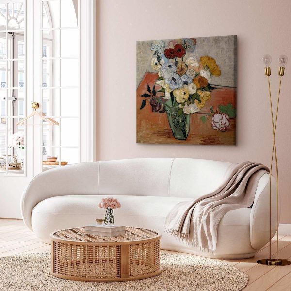 Canvas Print - Stilllife with Japanese vase, roses and anemones (Vincent Van Gogh)