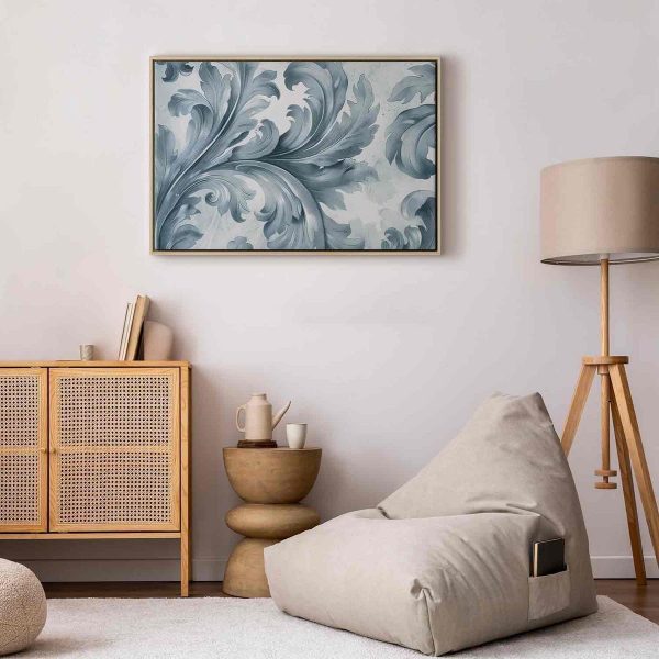 Canvas Print - Stone Baroque Ornaments in Light Shades of Gray-Blue