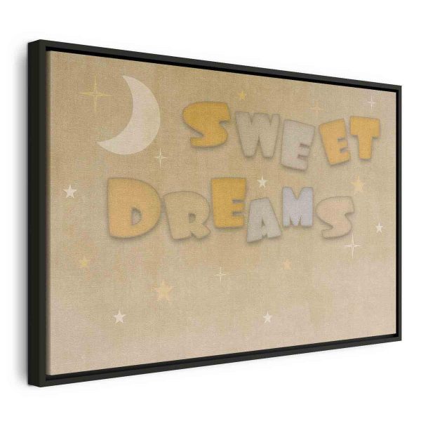 Canvas Print - Sweet Dreams - Pastel Inscription Surrounded by the Moon and Stars