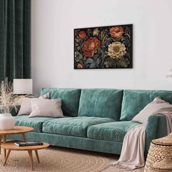Canvas Print - Tapestry Large Flowers Retro Floral Motif in Kilim Style