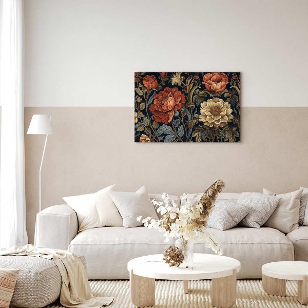 Canvas Print - Tapestry Large Flowers Retro Floral Motif in Kilim Style