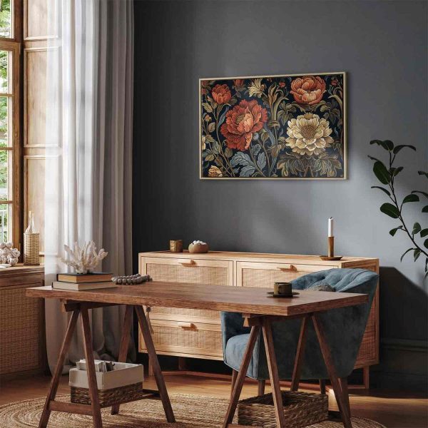Canvas Print - Tapestry Large Flowers Retro Floral Motif in Kilim Style