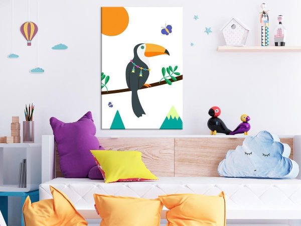 Canvas Print - Toucan And Butterflies (1 Part) Vertical