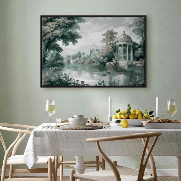 Canvas Print - View of the Park and Lake Retro Vintage Landscape in Greens