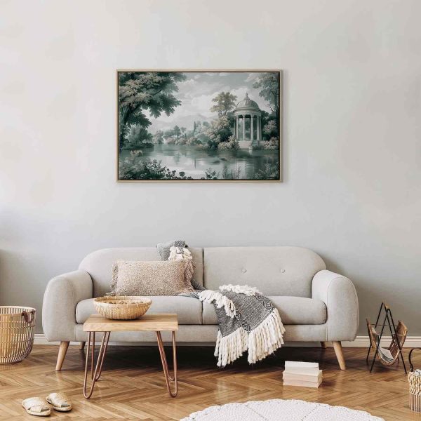 Canvas Print - View of the Park and Lake Retro Vintage Landscape in Greens - Image 4