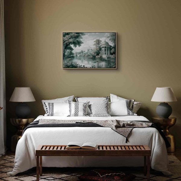 Canvas Print - View of the Park and Lake Retro Vintage Landscape in Greens - Image 7