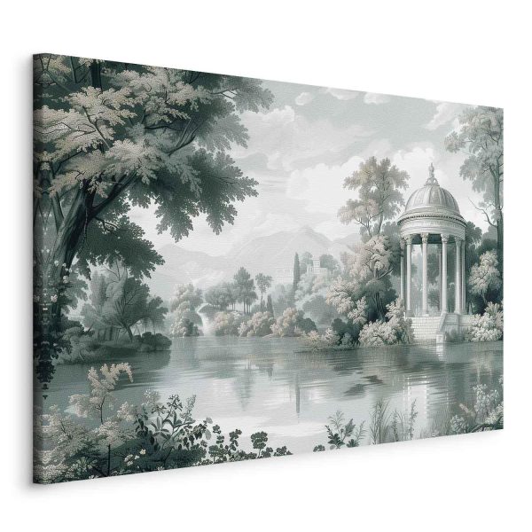 Canvas Print - View of the Park and Lake Retro Vintage Landscape in Greens - Image 2