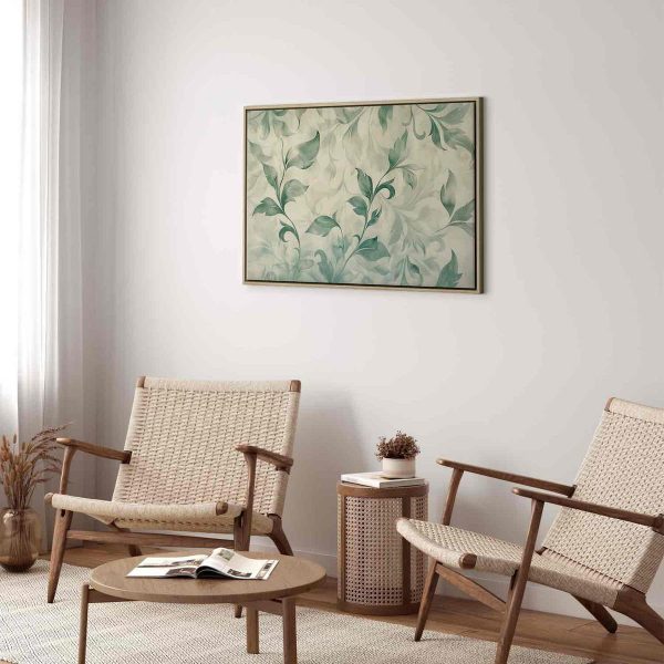 Canvas Print - Watercolor Botanical Motif Delicate Green-Beige Leaves