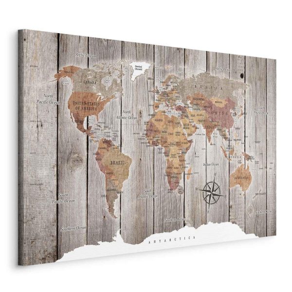 Canvas Print - World Map: Wooden Stories