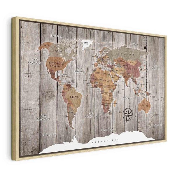 Canvas Print - World Map: Wooden Stories