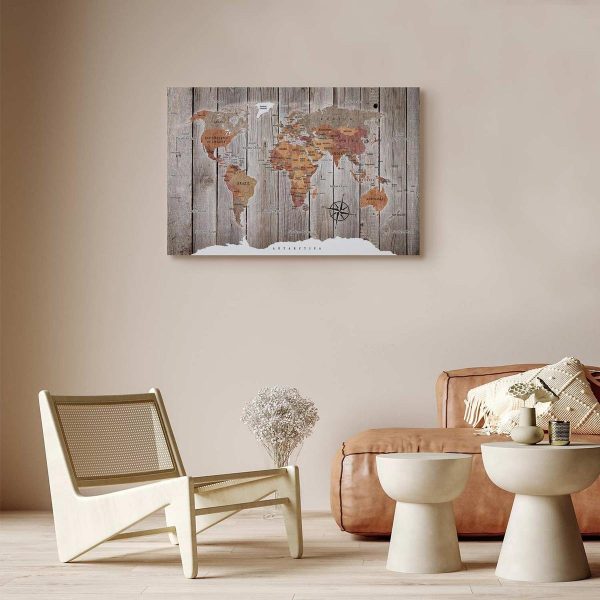 Canvas Print - World Map: Wooden Stories