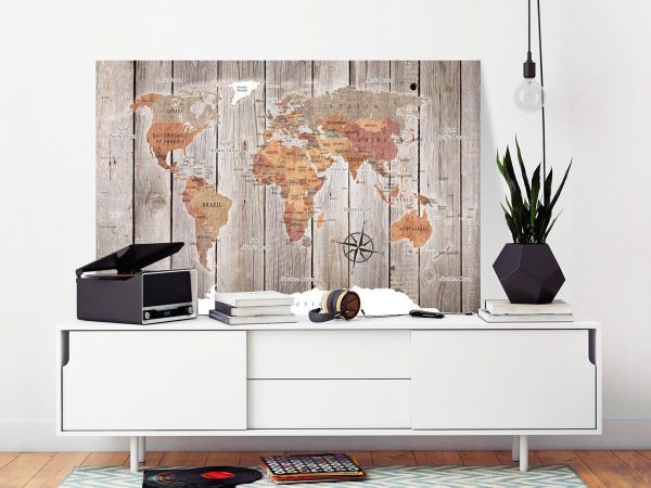 Canvas Print - World Map: Wooden Stories