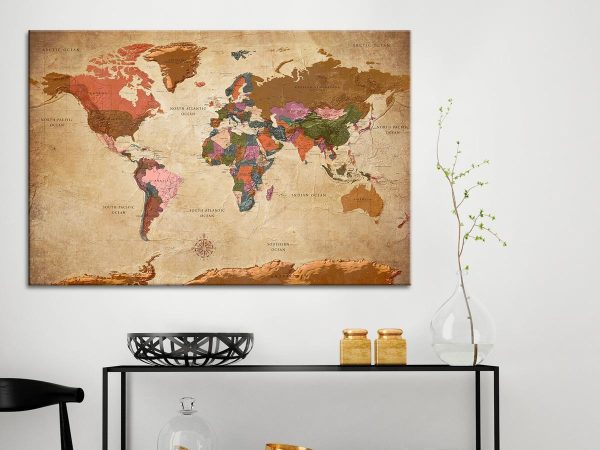 Decorative Pinboard - World Map: Brown Elegance
