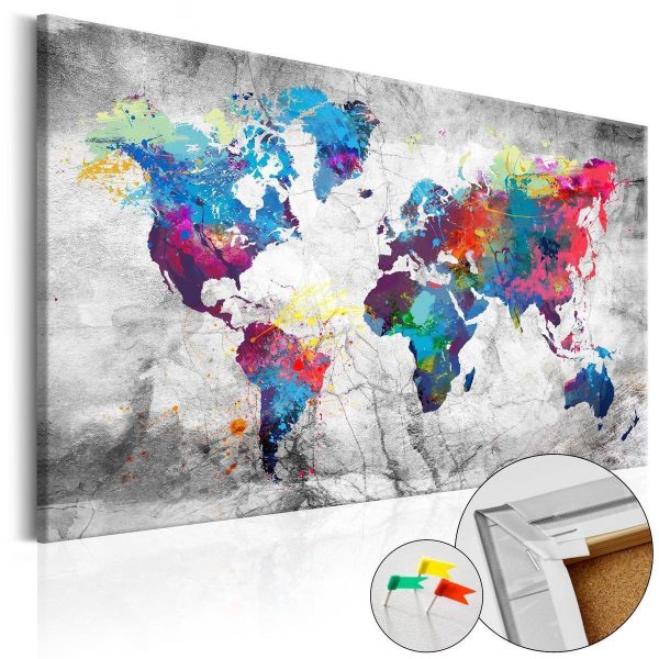 Decorative Pinboard - World Map: Grey Style