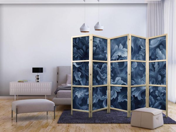 Japanese Room Divider - Abstract Ornaments - Dark Blue Victorian Leaves - Image 2