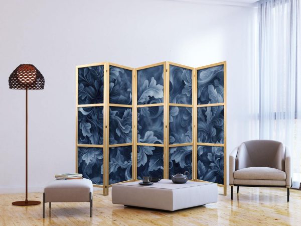 Japanese Room Divider - Abstract Ornaments - Dark Blue Victorian Leaves - Image 3
