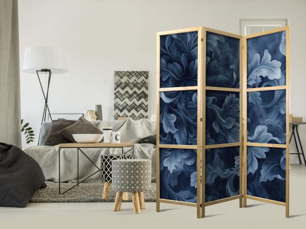 Japanese Room Divider - Abstract Ornaments - Dark Blue Victorian Leaves - Image 2