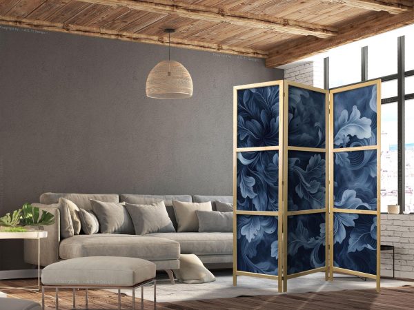 Japanese Room Divider - Abstract Ornaments - Dark Blue Victorian Leaves - Image 3