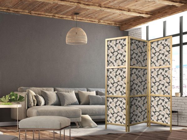 Japanese Room Divider - Among Pink Shrubs - White and Beige Rabbits on a Blooming Meadow - Image 3