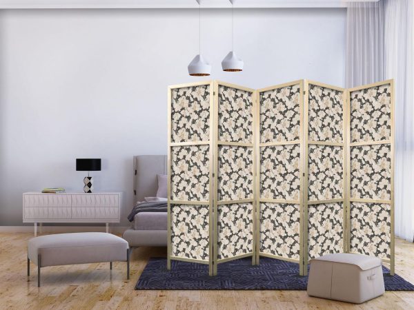 Japanese Room Divider - Among Pink Shrubs - White and Beige Rabbits on a Blooming Meadow - Image 2