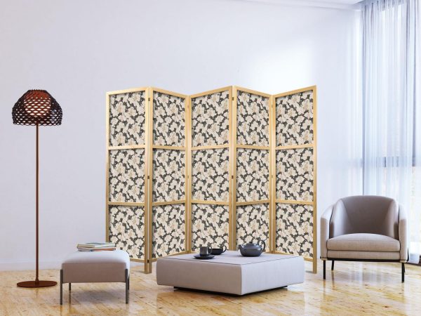 Japanese Room Divider - Among Pink Shrubs - White and Beige Rabbits on a Blooming Meadow - Image 3